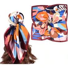 35 Inches Silk Head Scarf-Satin Hair Scarves Silk Bandana Scarf Headscarf For Women's Fashion Scarveshalloween - 七彩向日葵-酒紅色 - 查看 12