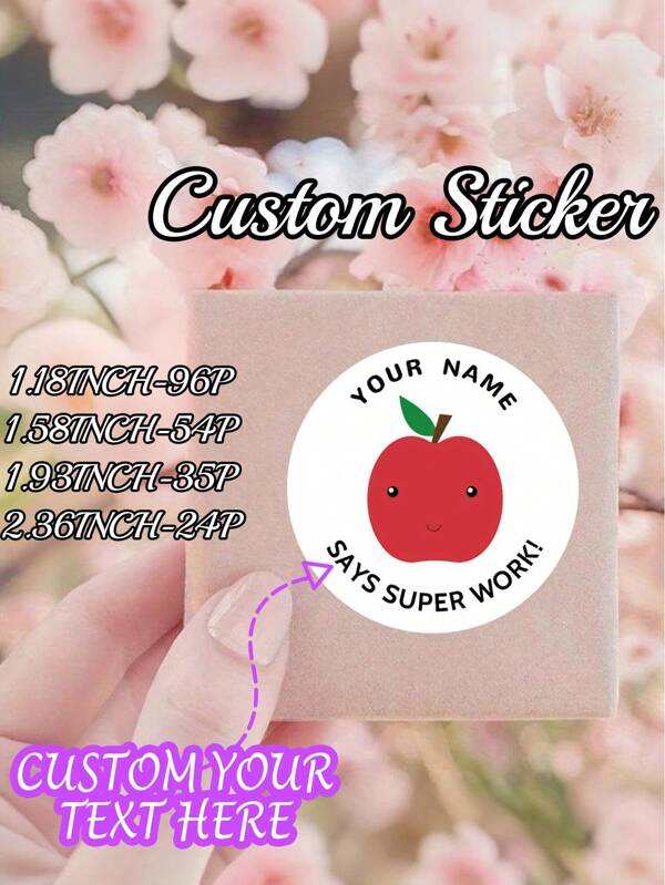 Pegatinas personalizadas de dibujos animados de manzana - Etiquetas de nombre impermeables para útiles escolares, portátiles, diarios, botellas de agua, decoración de fiesta de aula