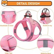 Dog Harness With Leash Set, No-Pull Step-In Reflective Pet Harness With 1 Leash Clips, Adjustable Soft Padded  Dog Vest Small Medium Large Dogs, Cats(Bright Red, XXXSmall)8GGY - Pink - View 3