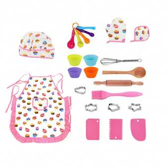 24-Piece Kitchen Playset Cooking Toys, Cake Apron Baking Utensil Set, Learn Cooking Tools, Roleplay Chef, Parent-Child Interaction