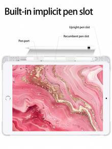 精美粉色镀金大理石纹彩绘透明硅胶减震支架，带笔槽，适用于 Galaxy Tab A8 10.5、S6 Lite 10.4、S7/S8/S9 英寸。支持睡眠唤醒，可作为节日礼物 - 彩色 - 查看 5
