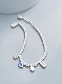 1pc Luxury Romantic Silver Plated Pearl Bead Bracelet With Eye Crystal Lucky Charm Element, Suitable For Women, Ideal For Valentine's Day, Birthday, Graduation Gift