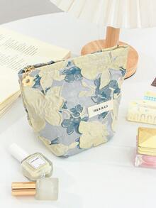 1 PC Dark Gold Embossed Large Floral Portable Back To School Halloween Make Up Bag, Fashionable And Casual Large Capacity Portable Zipper Makeup Bags, Travel And Vacation Essentials Cosmetic Bags For Sanitary Napkins, Pouch Pads, Wired Earphones, Earpods, Headphones, Charger, Lipsticks, Cosmetics, Perfume, Skin Care And Beauty Products, Home Decor