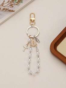 1 pezzo Portachiavi con ciondolo a croce con perle e strass della Vergine Maria, adatto per decorare borse o come regalo per insegnanti, famiglia e amici durante la stagione del ritorno a scuola, accessori per auto, stile gotico carino Y2K