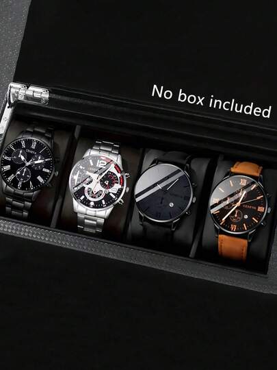 4 件奢华高端男士石英表，锌合金表带和皮革表带，是学校、毕业典礼或任何场合的完美礼物，非常适合兄弟佩戴，是男士的理想礼物 - 适合各种场合佩戴