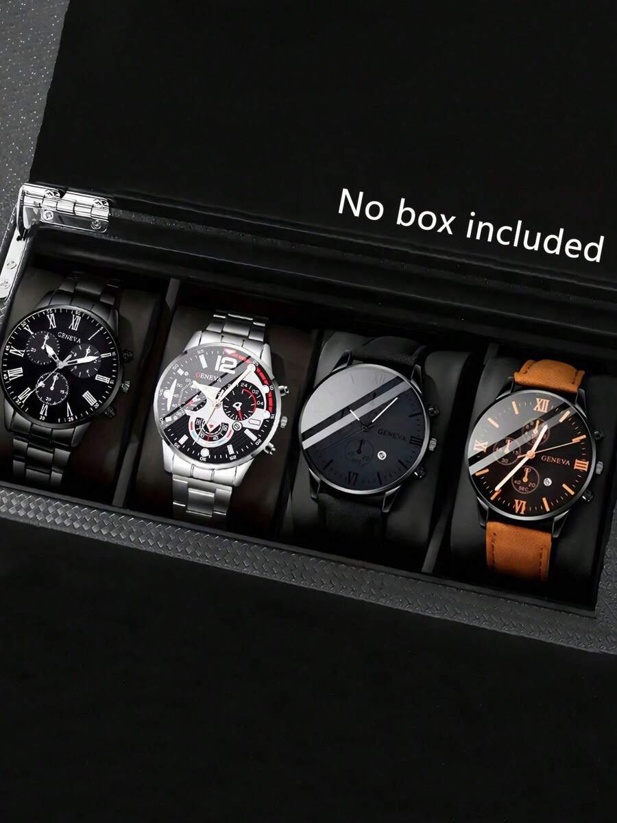 Conjunto de 4 relojes de cuarzo de alta gama para hombres, con correa de aleación de zinc y correa, regalo perfecto para la escuela, ceremonia de graduación o cualquier ocasión, ideal como regalo para hermanos, adecuado para usar en diversas ocasiones.