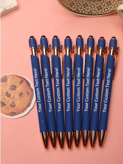10 piezas de bolígrafos de metal azules con tinta negra, personalizable con el texto deseado, diseño 2 en 1, escritura suave, adecuado para oficina, vuelta al colegio, estudio y regalo