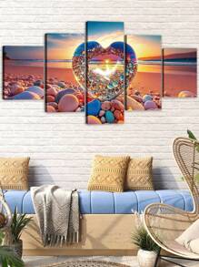 1/5pcs,Large Modern Canvas Art Painting,Dream Beach Love Stone Wall Art With Frame,Valentine's Day Posters,Love,For Bedroom Living Room,Bathroom,Gym,Yoga Studio Decoration,Home Decor,