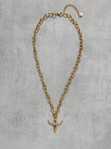 1pc 18K Gold Plated Bull Head Pendant Necklace, Stainless Steel Western Style Chain Necklace Fashion Jewelry Gift For Women