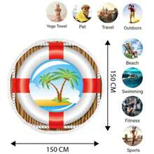 Round Beach Towel 150x150 Cm – Boho Style, 70% Cotton 30% Polyester, Quick-Dry, Multi-Purpose | Made In Turkey - Black - View 3
