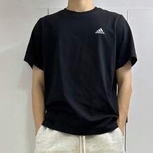 Adidas男女同款上衣夏季新款運動休閒簡約基本情侶款舒適透氣圓領短袖T卹IT4339 - 黑色 - 查看 5