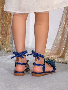 2025 Teenagers' Summer New Blue Bowknot Strap Anti-Slip Flat Shoes - Blue - View 4