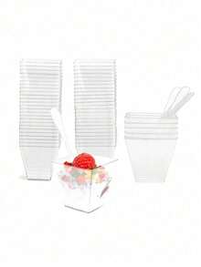 25个迷你甜点杯，透明塑料杯，可用作芭菲杯、开胃菜杯或小碗，不含勺子，可重复使用，适合派对、冰淇淋、品尝、聚会、自助餐、婚礼、野餐、节日和其他场合。 - 彩色 - 查看 6