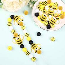 30 件可爱黄蜂硅胶印花珠，时尚黄色圆点设计，非常适合 DIY 手链配件和节日装饰、礼品、笔配件和手工装饰配件 - 彩色 - 查看 3