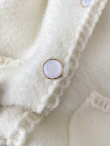 Casual Solid Color Lace Knit Cardigan With Pockets And Front Button Fastening. Fashionable And Elegant For Fall And Winter Season, Suitable For Daily Office Wear - White - View 3