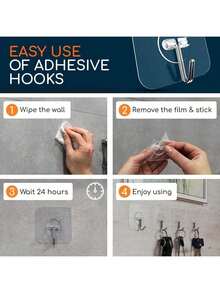 Ganchos adhesivos, ganchos colgadores de pared sin perforación con pegamento fuerte y transparente, aguantan mucho peso, perfectos para cocina y baño / Set de 5, 10, 20, 30 o 50 piezas - Blanco - Ver 7