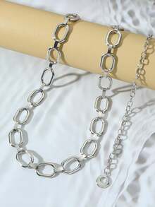 1pc Women's Single Layer Square Metal Alloy Galarde Accessory Decorative Belt, Suitable For Summer Casual Daily Use, Great Christmas Gift For Friends - Silver - View 3