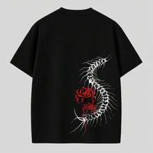 Oversized Cotton T-Shirt Printed Anime Cartoon Flower Japanese Unisex Loose Shirt Streetwear - màu đen - Xem 3