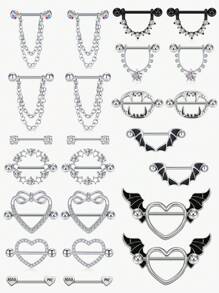 2pcs Nipples Rings For Women Stainless Steel Nipple Piercing CZ Heart Wing Barbell Nipple Rings Set Tongue Rings Set CZ Nipple Jewelry Cute Nipple Body Piercing Jewelry Gift