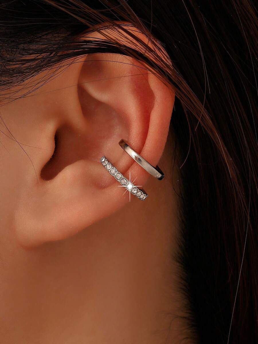 1 chiếc khuyên tai kẹp, khuyên tai đính đá Cubic Zirconia tinh tế, khuyên tai sụn, quà tặng trang sức cho phụ nữ. - Bạc 1 - Xem 1