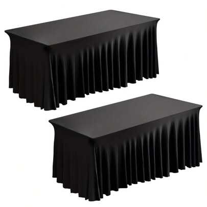 [Black/White Tablecloth] 1pc/2pcs Black/White Rectangular Table Skirt, 6ft Spandex Table Cover For Party, Valentine's Day Decoration, Folding Table, A