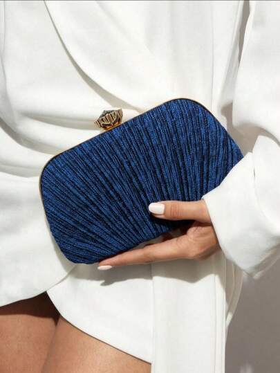 Fashion BlueColor Glitter Finger Ring Women Evening Bags Diamonds Metal Luxury Prom Clutch Bags Ruched Casual Party Wedding Chain Handbags