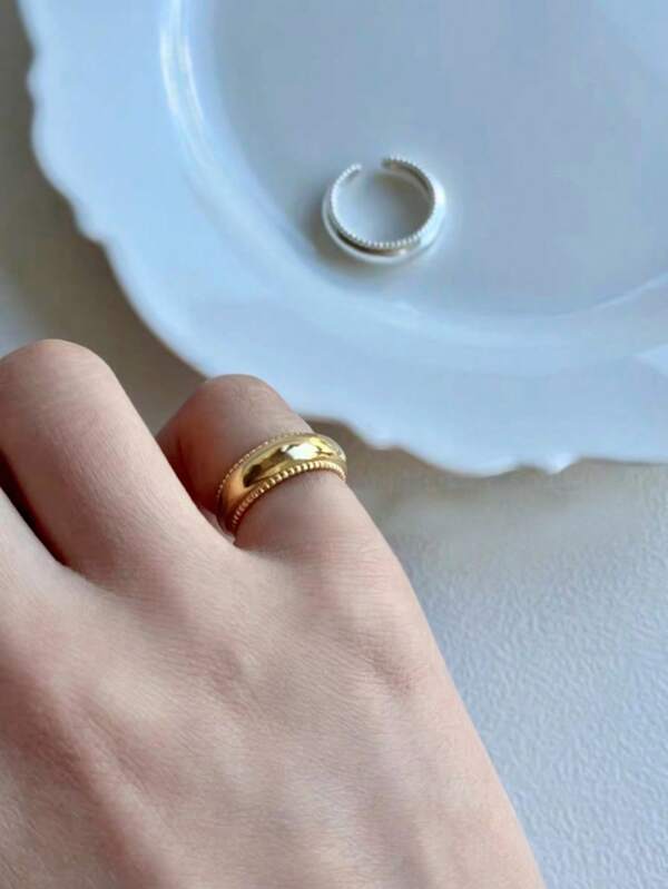 1 pieza Anillo abierto de banda lisa minimalista, adecuado como anillo de dedo del pie, estilo coreano, acabado suave, diseño de doble pétalo de concha, regalo para citas, fiestas, uso diario