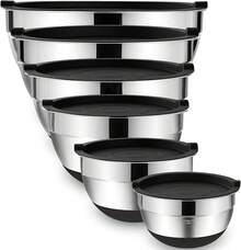 de cuencos de acero inoxidable para cocina y recipientes de diferentes tamaños para ensalada, Umite Chef pasta o reposteria | Accesorios de cocina con tapa incluida para almacenar alimentos o preparar comida (Negro) - Negro - Ver 13