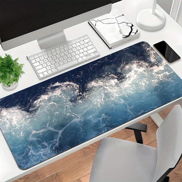 1Pc Extra-Large Gaming Mouse Pad - Oceanic Blue, Washable & Non-Slip Rubber Base Desk Mat With Precision Locking Edge, Ideal For Gamers,School Supplies,Back To School