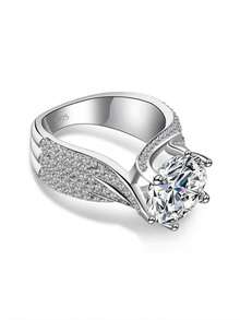 1pc 925 Sterling Silver Cubic Zirconia Shiny Elegant Wedding Ring, Minimalist Big Diamond Ring, Versatile Wedding/Engagement Ring, Jewelry Gift For Women, High-End Jewelry For Daily, Party, Banquet - White - View 4