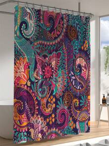 1/3/4pcs Bohemian Floral Shower Curtain, Bath Curtain,Waterproof Polyester Fabric Gardon Shower Curtains,Bathroom Decor,Mandala Shower Curtain Set With 12 Plastic Hooks (72*72inch/182cm*182cm)