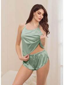 4Pcs Womens Silk Pajama Sets Satin Pajamas Set Sexy Cami Lingerie Pjs Nightwear Silky Pj Loungewear Sleepwearhalloween - 聖人 - 查看 5