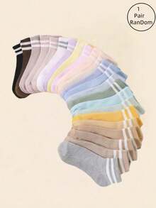 10 Pairs Women's Casual Two-Stripe Sports/College Style Breathable Short Socks, Assorted Colors Christmas Gift - Multicolor - View 3