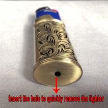 HUMWE 2 Pack Vintage Metal Lighter Case Cover Front Arabesque Engraving Reusable Lighter Sleeve For Bic J6 Regular Lighters (Style1-Bronze) - Style2-bronze&silver - 查看 6