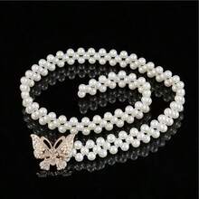 1pc Elegant Stretch Pearl, Rhinestone & Crystal Embellished Belt, Suitable For Autumn, Halloween And Other Occasions