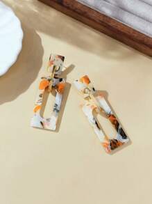 1 Pair Fashionable & Elegant Geometric Colorful Resin Drop Earrings For Women, Suitable For Everyday Wear