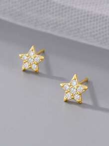 1 Pair Simple Minimalist Four-Leaf Flower Cubic Zirconia Stud Earrings, Elegant Design For Women