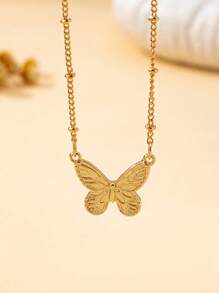 1 Stück 3D Schmetterling Skelett Anhänger Halskette, minimalistische Mode Stahlkette Halskette, Edelstahl Schmuck für Frauen Party und tägliche Dekoration