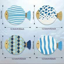 4pcs Nautical Striped & Polka Dot Fish Shaped Wooden Coasters - Heat Resistant Wood Coasters, Suitable For Coffee & Tea Lovers, Home Bar Office Wall Decor, Beverage Coasters, Vibrant Design, Tabletop Protection, Artistic Home Decor, Durable Structure, Bar Accessories, Gift Shoppers - Multicolor Upgrade - View 8