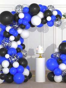 115 pièces Ensemble de guirlande et arche de ballons bleu royal, noir, argent et blanc - Convient pour la remise des diplômes, l'anniversaire, les fêtes à thème, la décoration de fête