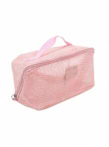 1pc Breathable Mesh Cosmetic Bag - Large Capacity, Multi-Layer Organizer With Handles, Portable And Stylish Makeup Pouch For Women, Breathable Storage Bag Transparent Mesh Texture