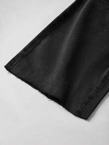 Y2K Streetwear Mid-Waist Distressed Frayed Denim Shorts, Casual Knee-Length Bermuda Shorts With Pocket Detail For Summer - 黑色 - 查看 5