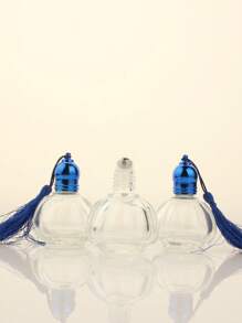 1pc|3pcs Pumpkin Shape 12ml Refillable Essential Oil Roller Bottle, Transparent Glass Perfume Liquid Stainless Steel Roll-On Empty Bottle With Tassel Cover, Blue