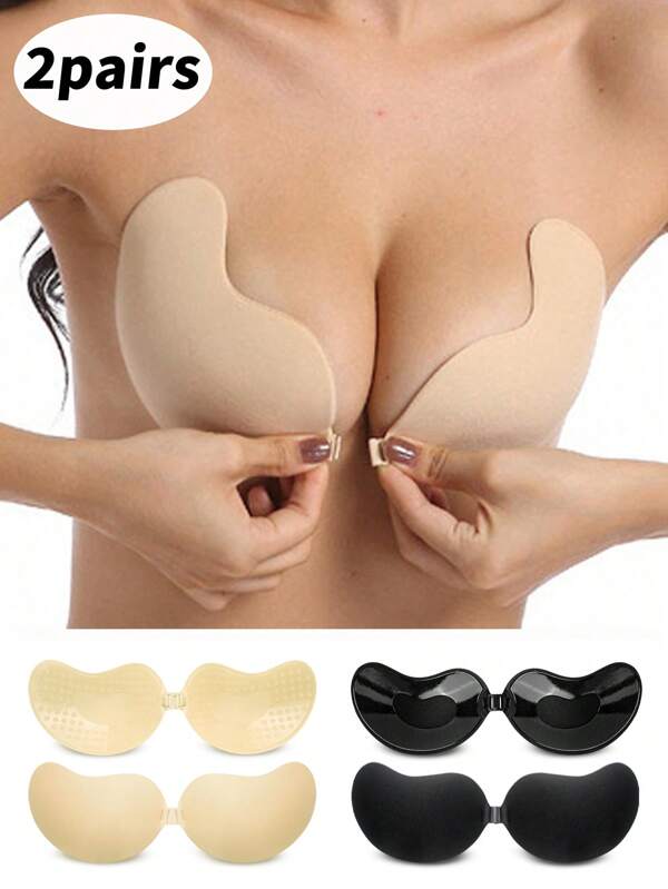 2pcs Adhesive Bra Pads, Silicone Sticky Invisible Bra, Strapless & Backless Bra Suitable For Strapless Dresses, Push-Up Bra