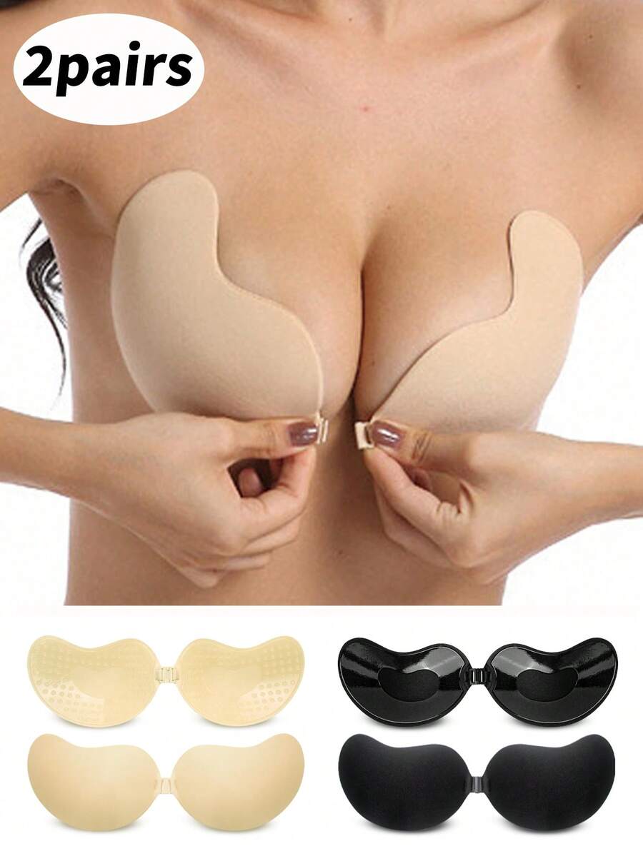 2pcs Adhesive Bra Pads, Silicone Sticky Invisible Bra, Strapless & Backless Bra Suitable For Strapless Dresses, Push-Up Bra - Multicolor - View 1