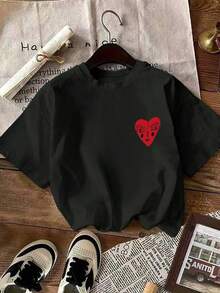 Art Print T-Shirt Hearts Wavy Stripe Print Casual Cotton Short Sleeve Round Neck T-Shirt Women's Suitable For Holiday Streetwear Spring/Summer Oversized Tops 100% Cotton Tops Women's Short Sleeve T-Shirt Casual Daily Y2k Beach Graduation Holiday Tops Summer Spring Tees Gym Sports Party Tops Vintage Carnival Valentine's Day Maija Women's Tops Blouses Spring Outfit Women's Summer Clothing Funny T-Shirt Holiday Beach Casual Cute Blouses White Blouse Summer Blouses Women's Spring Blouses Women's Easter Carnival All Seasons Office/Lounge/Home/Simple Western Women's Clothes Unisex Clothing Autumn Women Plus Size - Black - View 2
