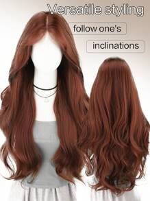 30 Inch Reddish-Brown U-Part 4X1 Lace Front Wig, Long Natural Wavy Middle Length Synthetic Wig For Everyday Wear