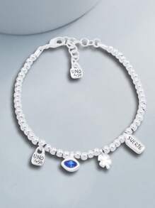 1pc Luxury Romantic Silver Plated Pearl Bead Bracelet With Eye Crystal Lucky Charm Element, Suitable For Women, Ideal For Valentine's Day, Birthday, Graduation Gift