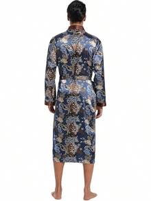 Lavenderi Mens Silky Satin Lounge Robe, Long Lightweight Sleepwear - Estilo retro azul - Ver 4