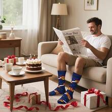 Men's Funny Novelty Crazy Pattern Dress Socks For Gifts - Red/Blue/Black/Yellow/Multicolor Super Dad-4m - View 11